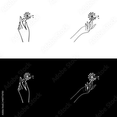 Dandelion Flower in Hand logo vector template. Concept for beauty salon, accessories, fashion, cosmetics.