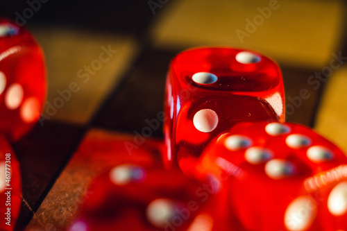 Selective focus of red dice for wallpaper and background photo