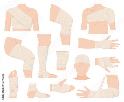 Fotografie, Tablou Cartoon physical injured body parts in bandage applications