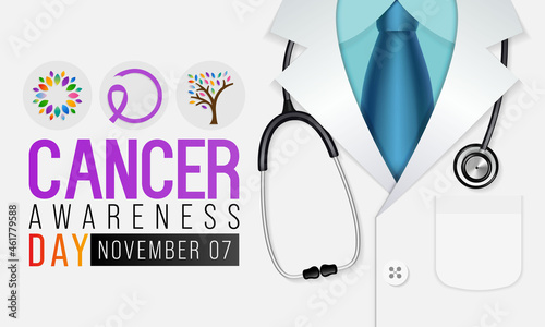 Cancer awareness day is observed every year on November 7, to raise awareness of cancer and to encourage its prevention, detection, and treatment. Vector illustration