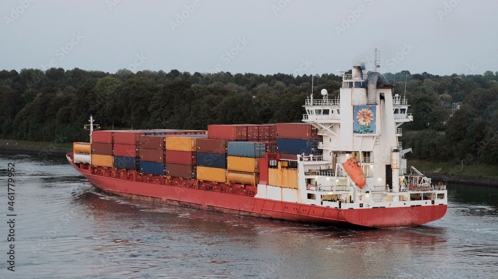 Fototapeta premium Red container ship on the way to Helsinki