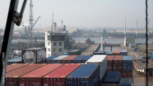 Container ship while entering the lock photo