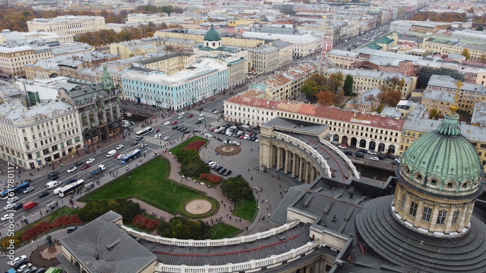 Fototapeta premium Kazan Cathedral aerial view east side, Saint Petersburg, Russia