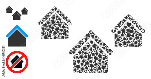 Itself recursive composition village houses. Vector village houses fractal is made from random itself village houses icons. Flat illustration.