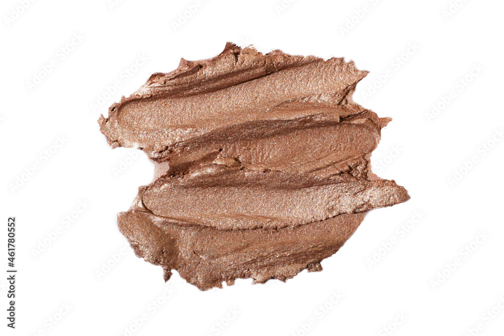 Macro photography of the cosmetic highlighter with shimer.Isolated on white swatch. Macro photography of the cosmetic highlighter with shimer.Isolated on white swatch.