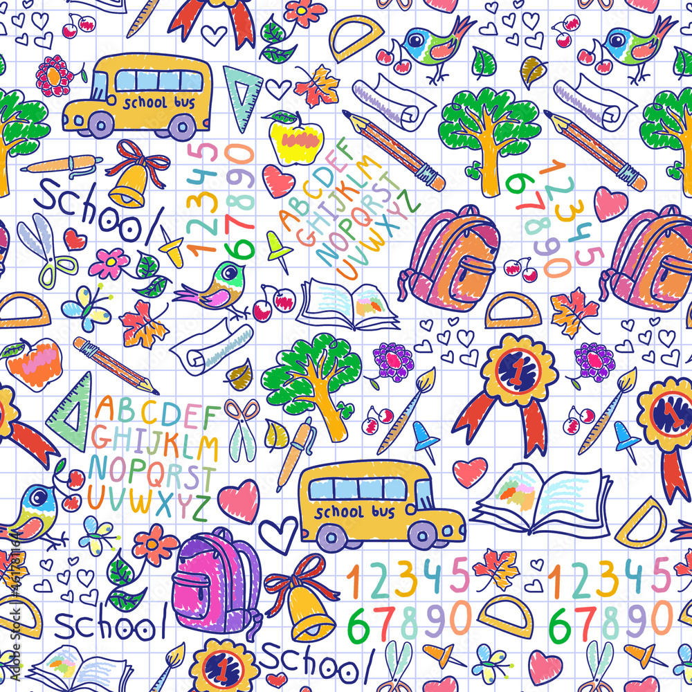 Back To School Seamless Pattern for party, anniversary, birthday. Design for banner, poster, card, invitation and scrapbook Back To School Seamless Pattern for party, anniversary, birthday. Design for banner, poster, card, invitation and scrapbook