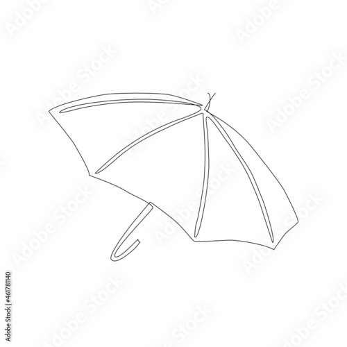 Abstract umbrella in one line art drawing style. Black line sketch on white background. Vector illustration. Art design for prints, posters, clothes.