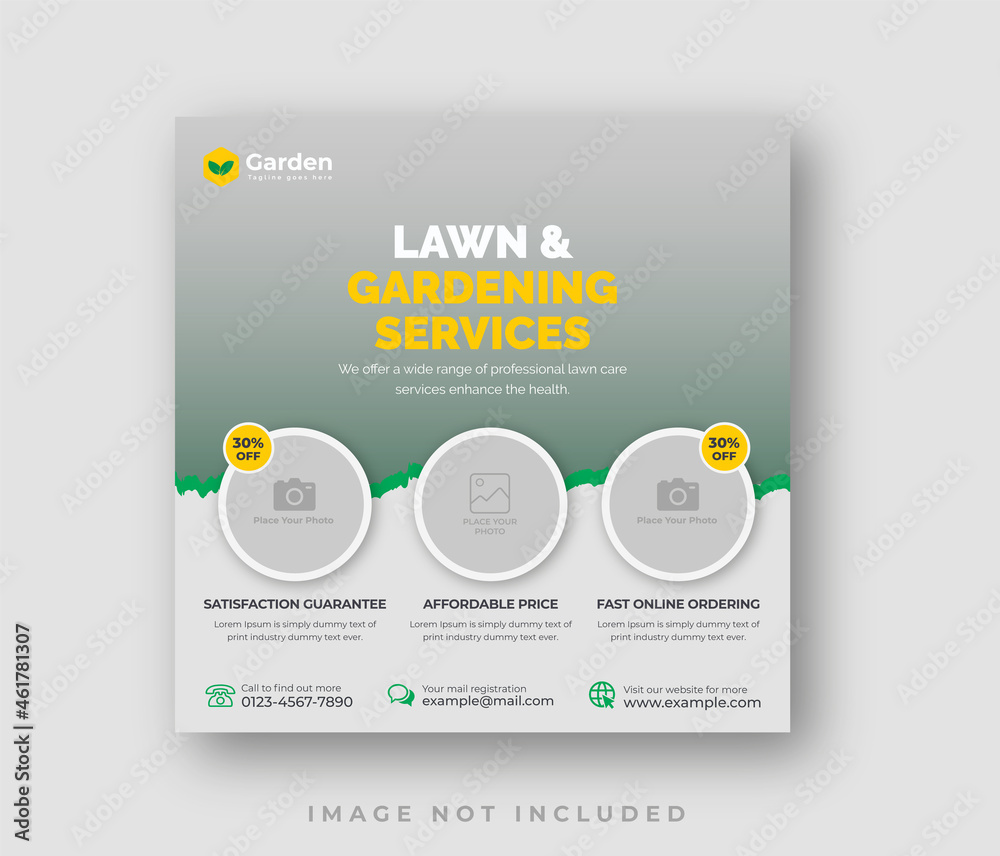Lawn garden care service social media post and web banner template