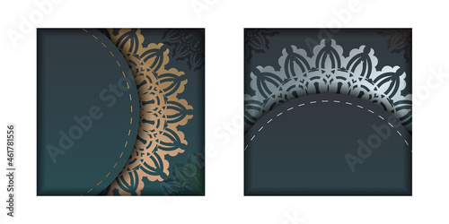 Greeting Brochure with gradient green color with vintage gold pattern prepared for typography.