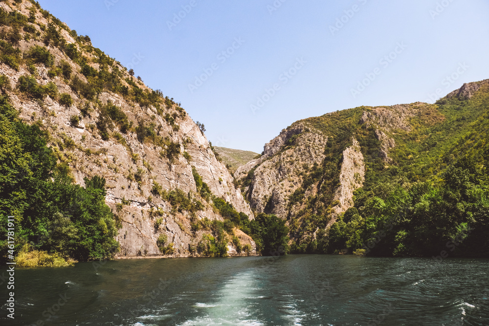 View of the lake in the Matka canyon in the vicinity of Skopje, Republic of Northern Macedonia