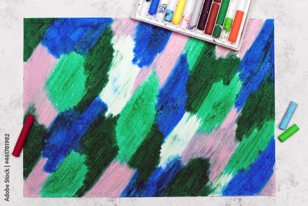 Colorful oil pastel drawing. Abstract patterns