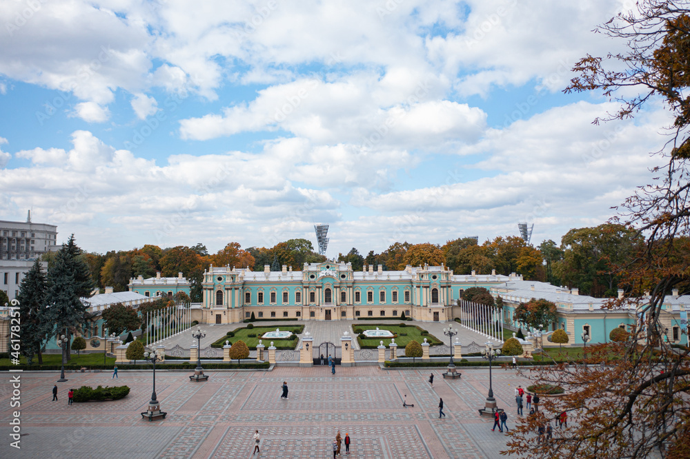  Mariinskyi Palace - the official ceremonial residence of the President of Ukraine in Kyiv. View from drone
