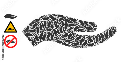 Itself recursion collage petition hand. Vector petition hand collage is organized with random recursive petition hand pictograms. Flat design.