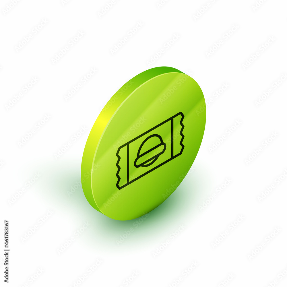 Isometric line Sports nutrition bodybuilding proteine power drink and food icon isolated on white background. Green circle button. Vector Isometric line Sports nutrition bodybuilding proteine power drink and food icon isolated on white background. Green circle button. Vector