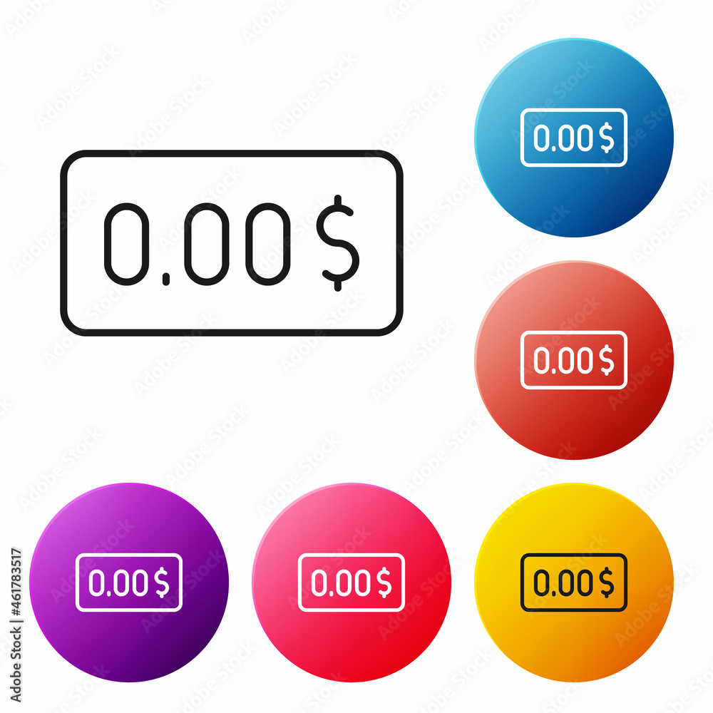 Black line Zero cost icon isolated on white background. Empty bank account. Set icons colorful circle buttons. Vector Black line Zero cost icon isolated on white background. Empty bank account. Set icons colorful circle buttons. Vector