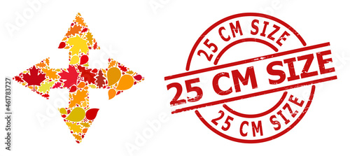 Expand Arrows composition icon created for fall season, and 25 CM SIZE textured stamp. Vector expand arrows mosaic is done from randomized autumn maple and oak leaves.