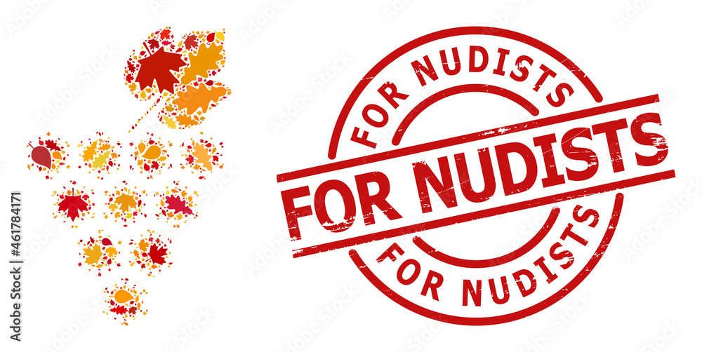 Virus Grapes Bunch mosaic icon created for fall season, and For Nudists scratched stamp seal. Vector virus grapes bunch mosaic is done with scattered fall maple and oak leaves. Virus Grapes Bunch mosaic icon created for fall season, and For Nudists scratched stamp seal. Vector virus grapes bunch mosaic is done with scattered fall maple and oak leaves.