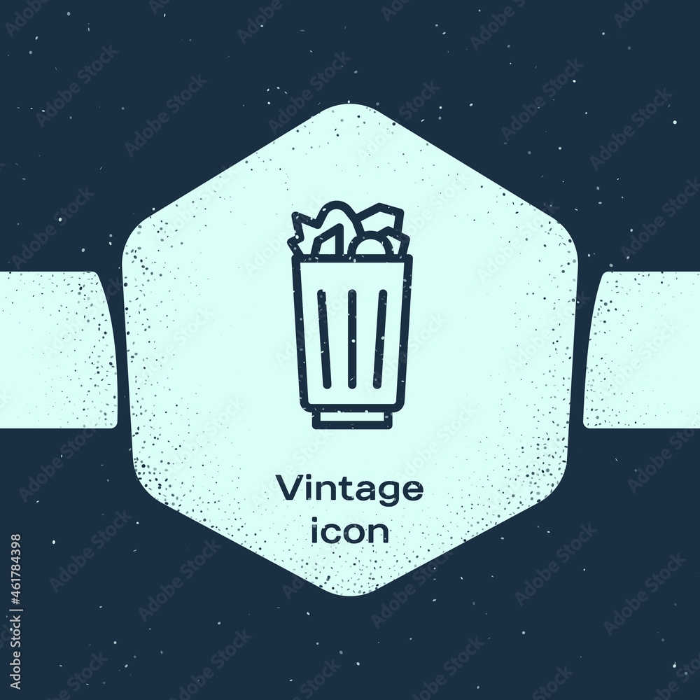 Grunge line Full trash can icon isolated on blue background. Garbage bin sign. Recycle basket icon. Office trash icon. Monochrome vintage drawing. Vector Grunge line Full trash can icon isolated on blue background. Garbage bin sign. Recycle basket icon. Office trash icon. Monochrome vintage drawing. Vector