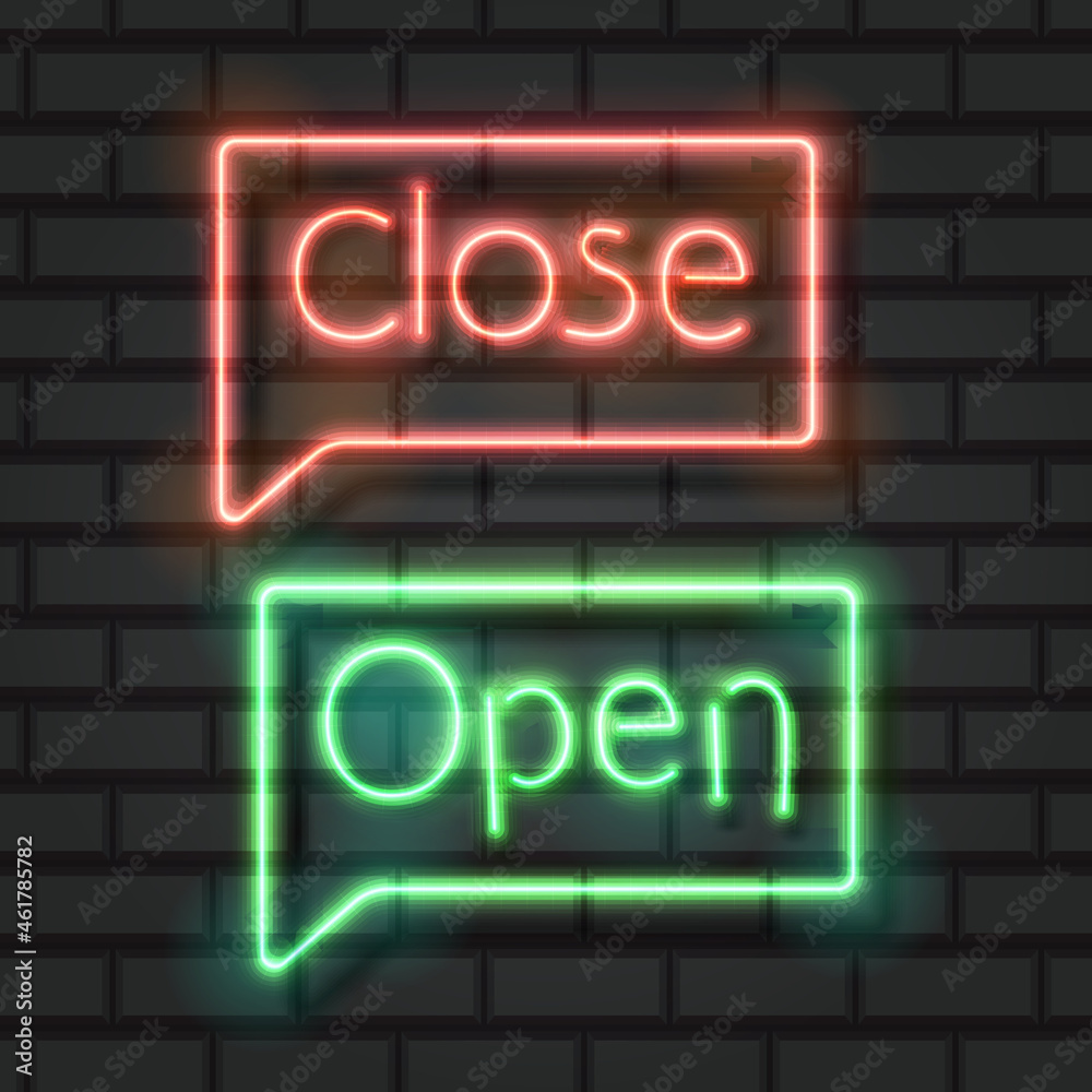 Obraz premium Open close neon signs on dark background vector