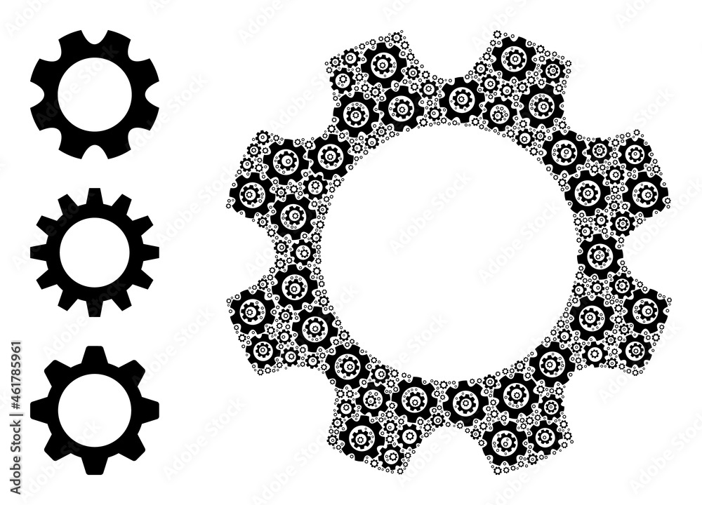 Itself recursive composition gearwheel. Vector gearwheel composition is made of random itself gearwheel icons. Abstract design.