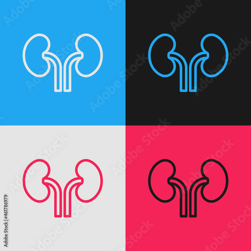 Pop art line Human kidneys icon isolated on color background. Vector