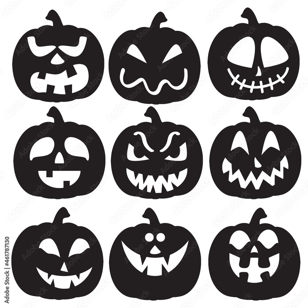Obraz premium Halloween pumpkin face silhouette vector cartoon illustration