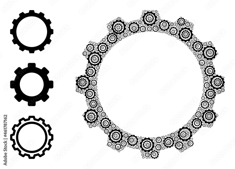 Itself fractal collage gear. Vector gear collage is done from scattered fractal gear elements. Abstract illustration. Itself fractal collage gear. Vector gear collage is done from scattered fractal gear elements. Abstract illustration.