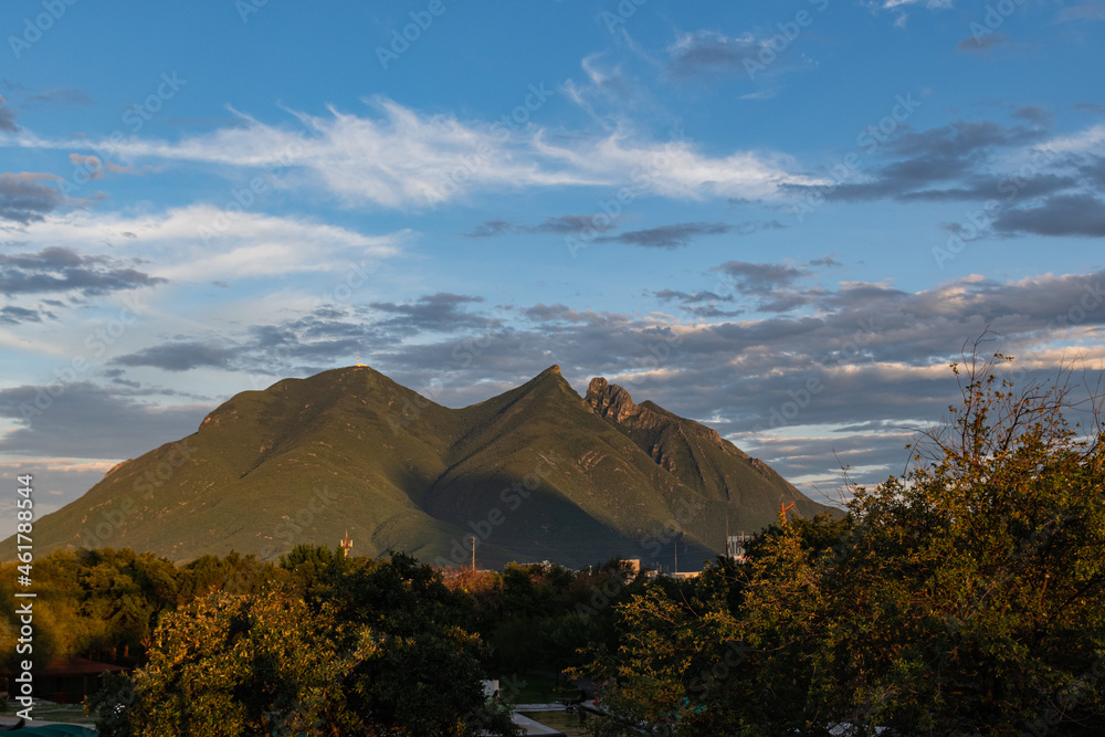 Cerro de la Silla (Saddle Mountain) in Monterrey, Mexico at sunset ...