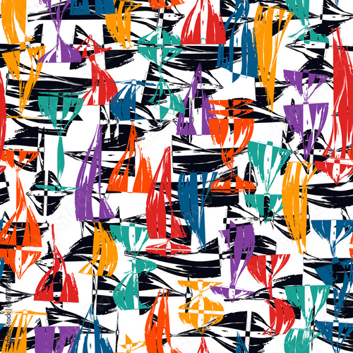 Abstract expressionism style seamless pattern. Hand drawn chaotic paint smears surface print. Freehand modern texture background. Handdrawn artistic design wallpaper