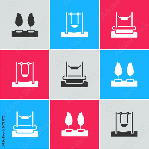 Set Forest, Swing and Bungee icon. Vector