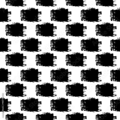Paint brush, brushstrokes smears geometric print. Squares, checkerboard motif seamless pattern. Freehand grunge design background
