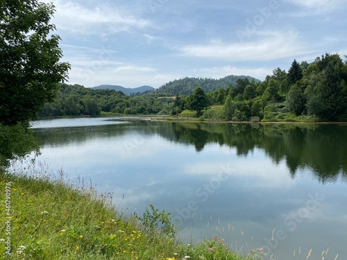 Picturesque small mountain accumulation lake Mrzla Vodica - Gorski kotar, Croatia (Slikovito malo goransko akumulacijsko jezero Mrzla Vodica - Gorski kotar, Hrvatska)