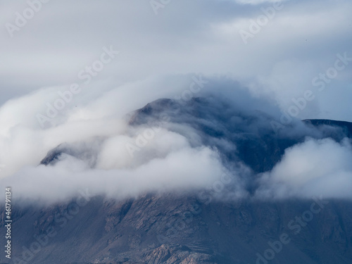 photos of mountains  glaciers  icebergs  and sea ice in the Canadian Arctic landscape. 