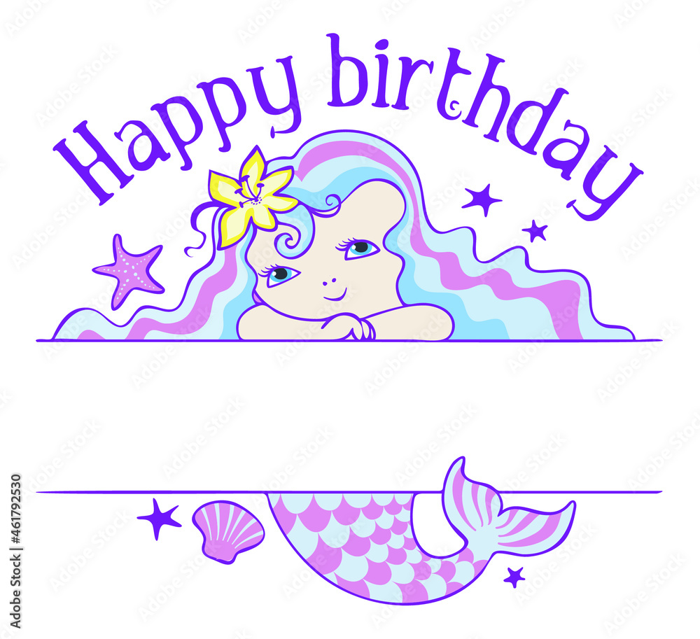 Girl birthday split name frame with little mermaid 