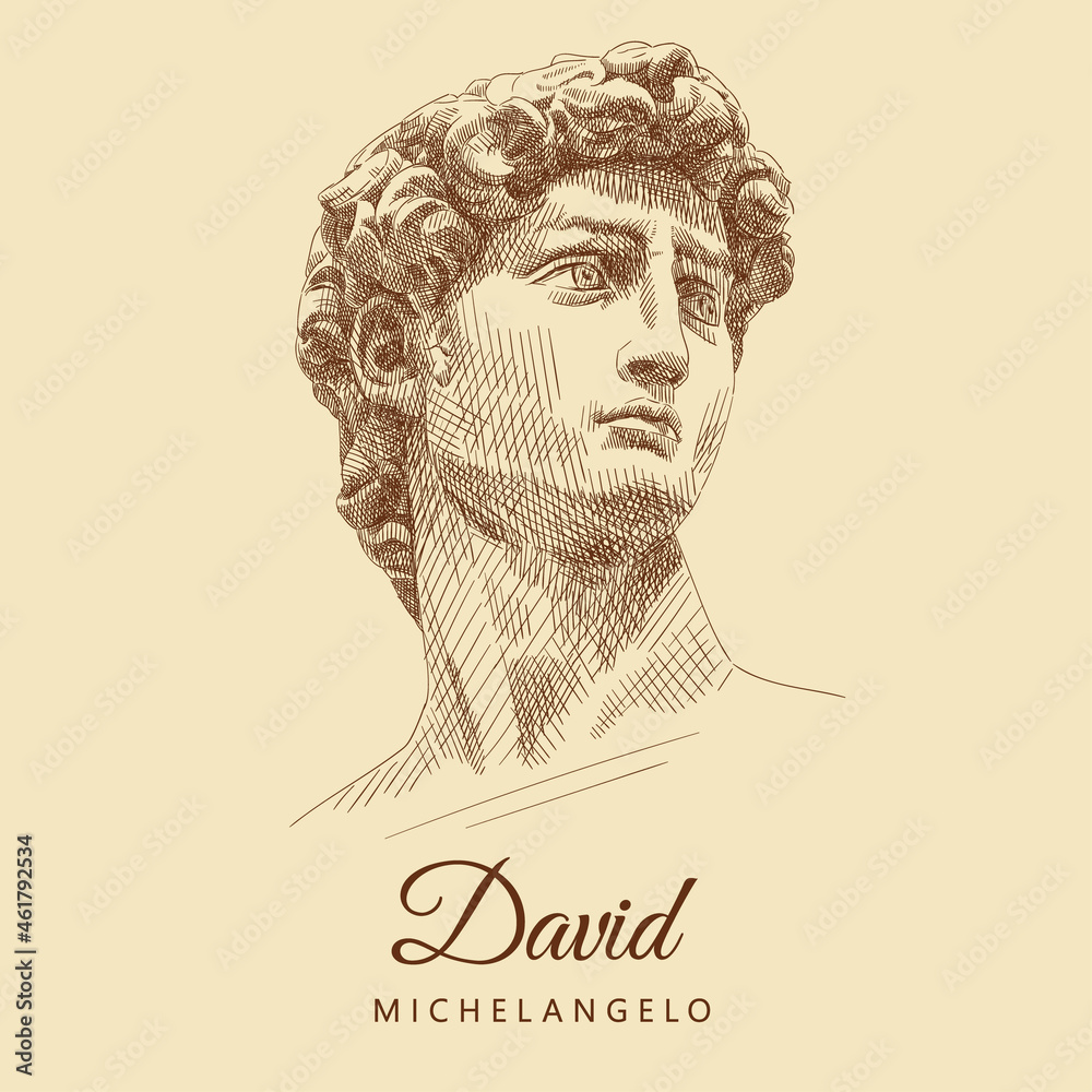 Sketch of the famous sculpture by Michelangelo 'David'. Man portrait