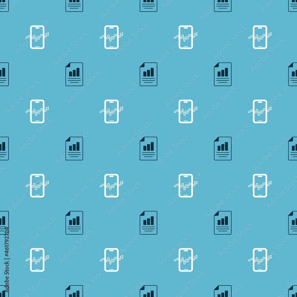 Set Document with graph chart and Mobile stock trading on seamless pattern. Vector Set Document with graph chart and Mobile stock trading on seamless pattern. Vector
