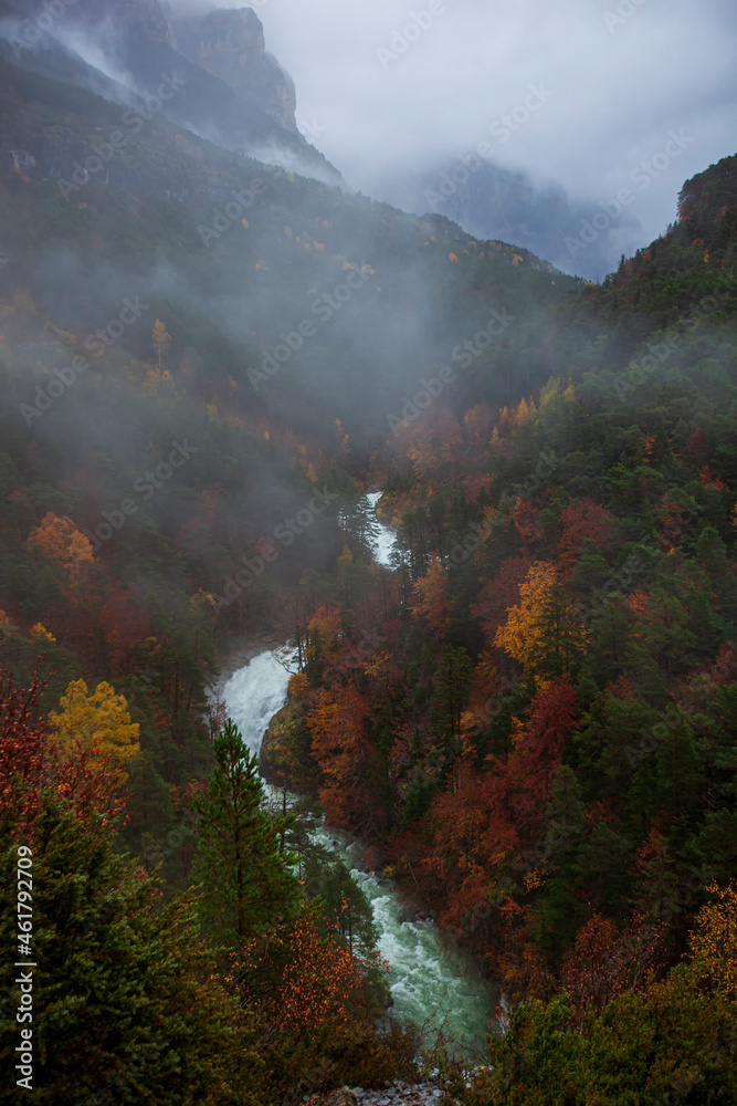 Fototapeta premium fog in the mountains, Ordesa National Park, Spain 