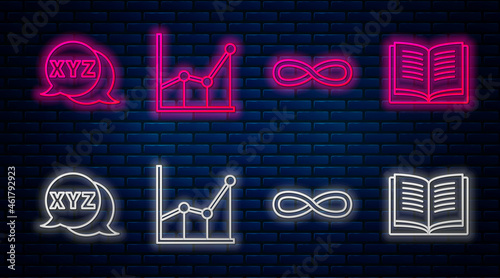 Set line Sigma symbol, Function mathematical symbol, Calculator and Equation solution. Glowing neon icon on brick wall. Vector