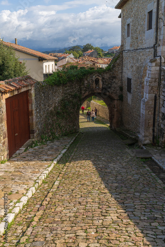 Street in San Vicente de la Barquera in Cantabria, Spain 