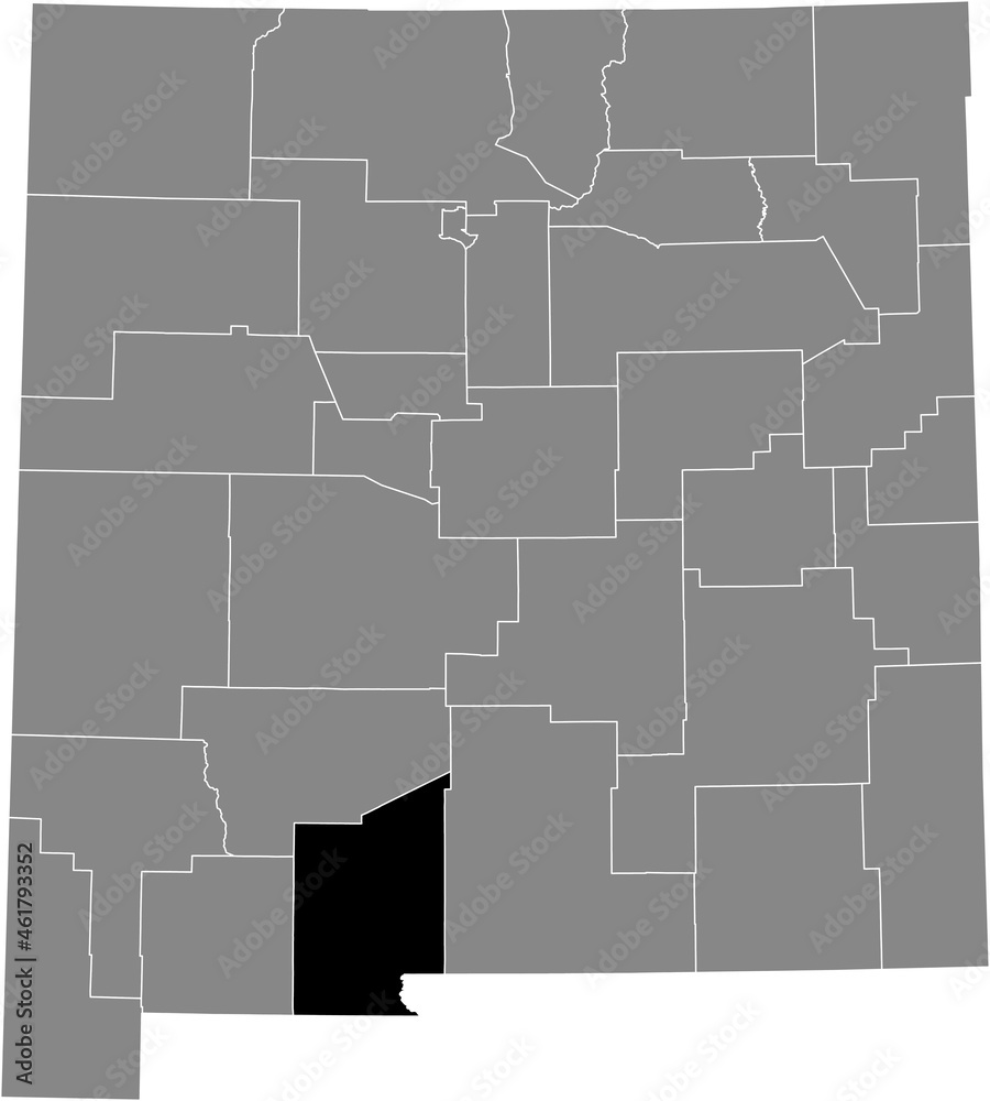 Obraz premium Black highlighted location map of the Doña Ana County inside gray map of the Federal State of New Mexico, USA