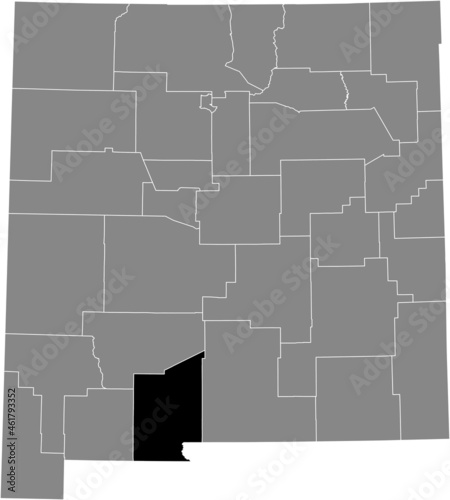 Black highlighted location map of the Doña Ana County inside gray map of the Federal State of New Mexico, USA