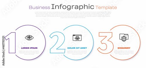 Set line Eye scan, Browser incognito window and Document folder protection. Business infographic template. Vector