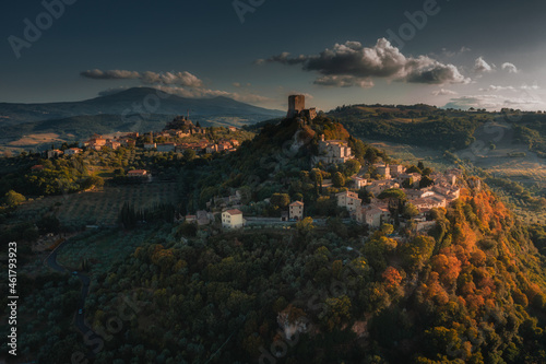 Drone fly over Rocca d'Orcia, Italy