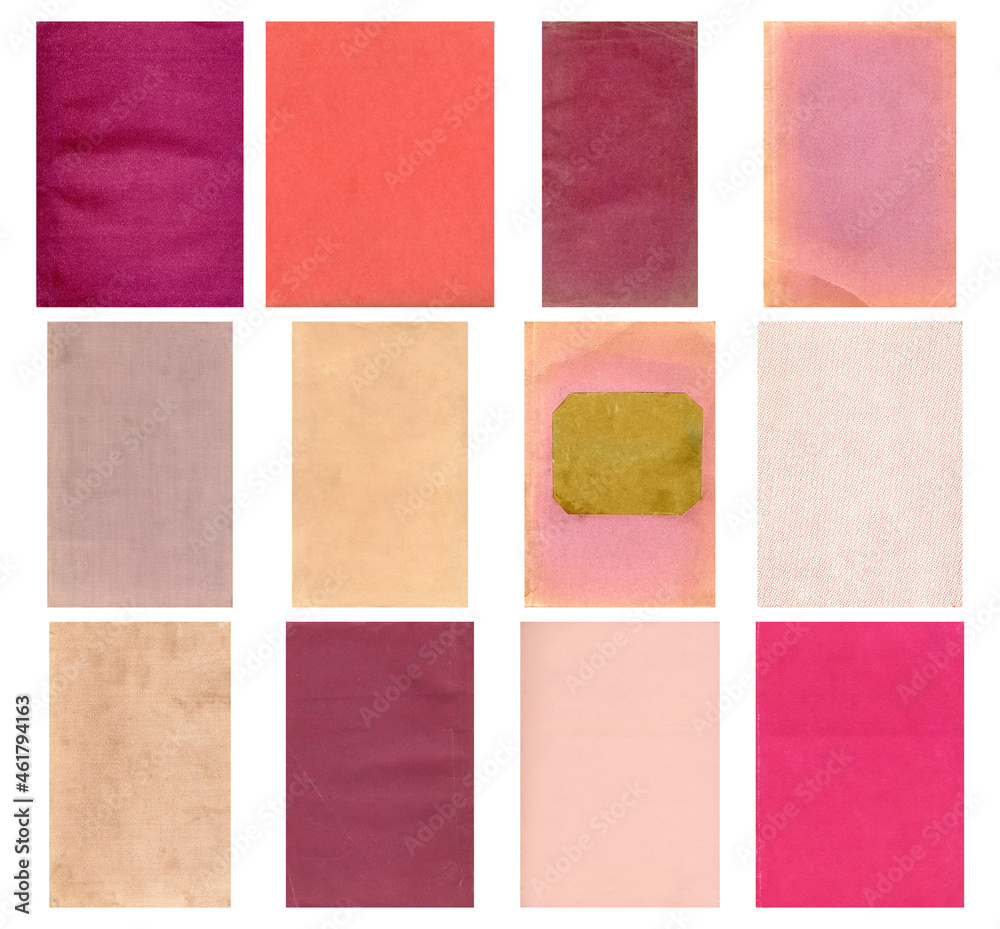 Fototapeta premium Paper and textile textures set. Blank retro pages and old book covers. Rough faded canvas surface. Perfect for background and vintage style design. Empty place for text.