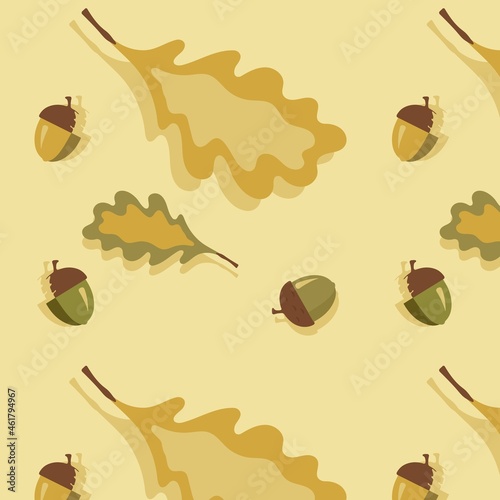 Vector image on an autumn theme. Autumn pattern with leaves and acorns.