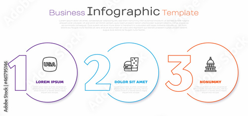 Set line USA Independence day, Burger and White House. Business infographic template. Vector