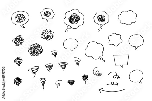 もやもやと吹き出し素材バリエーション / Set of hand-drawn speech bubbles and marks for a comic book design. Vector illustration isolated on white background.
