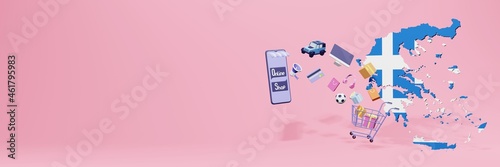 3d rendering of online shopping in Greece for social media and websites