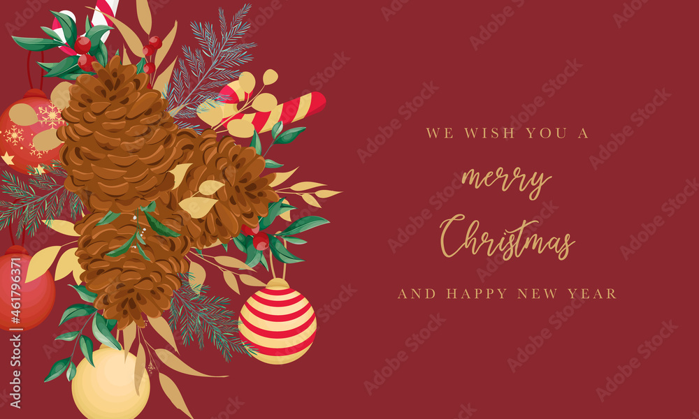 beautiful hand drawing floral merry Christmas background design