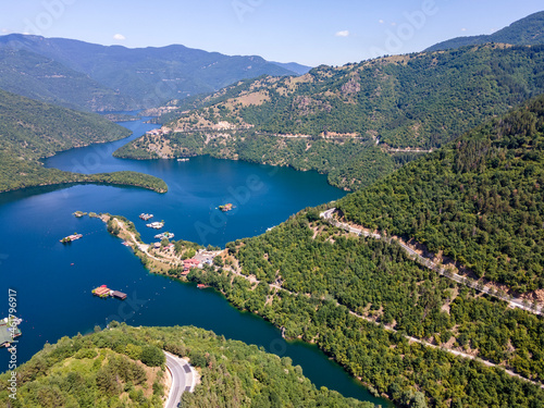 Fototapeta Naklejka Na Ścianę i Meble -  Aerial view of Vacha (Antonivanovtsi) Reservoir, Bulgaria